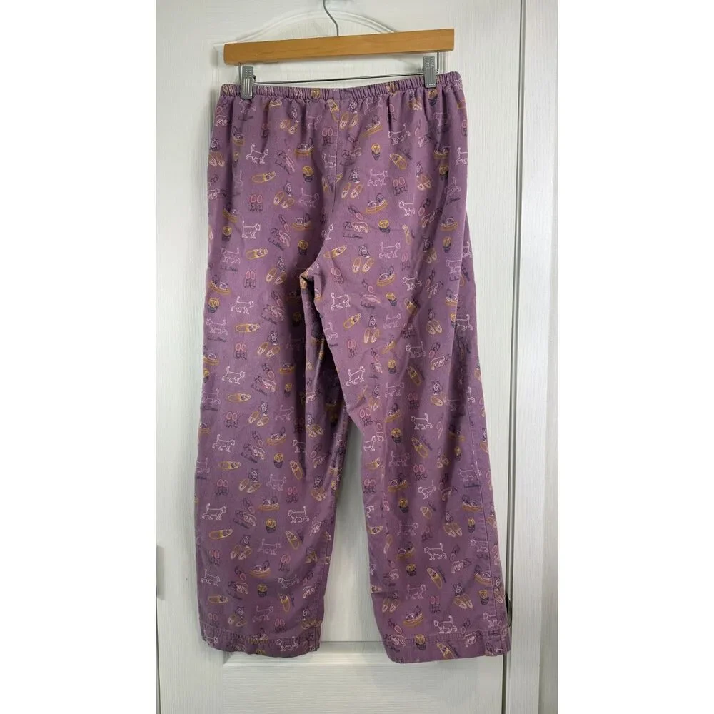 L.L.Bean Women’s Purple Lounge Pajama Pants Medium Petite Cat Slipper Print